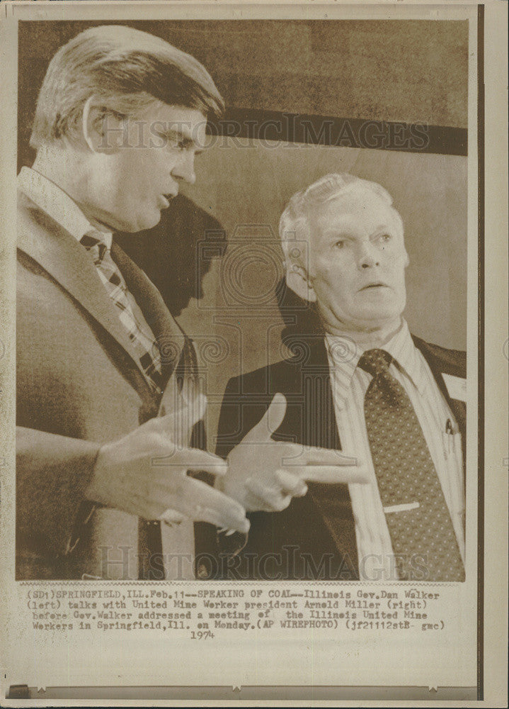 1974 Press Photo United Mine Workers President Arnold Miller&amp; Illinois Governor - Historic Images