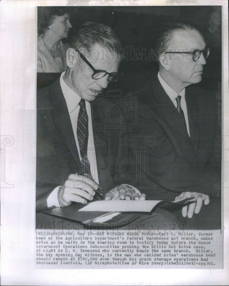 1962 Press Photo Carl Miller, DW Townsend, House Government Operations - Historic Images