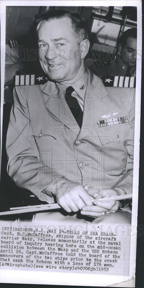 1952 Press Photo Captain B. C. McCaffree Skipper Of Aircraft Carrier Wasp - Historic Images