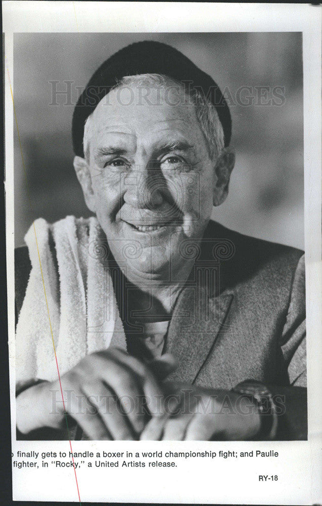 1977 Press Photo Actor Burgess Meredith Film &quot;Rocky&quot; Mickey Goldmill - Historic Images