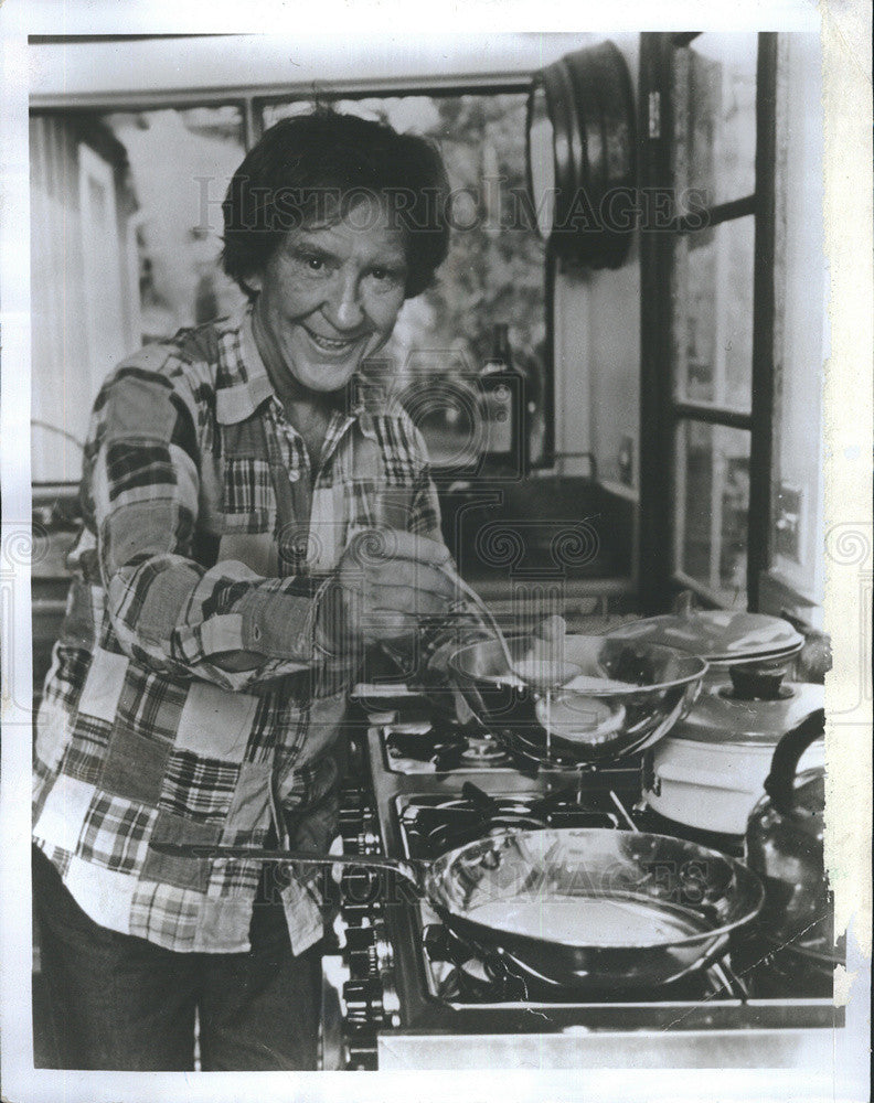 1977 Press Photo Burgess Meredith Actor at Home Cooking - Historic Images