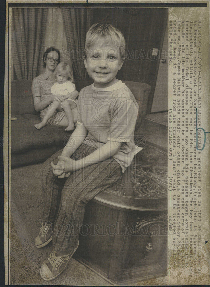 1973 Press Photo Ricky Melvig Leukemia patient wishes to be a doctor - Historic Images