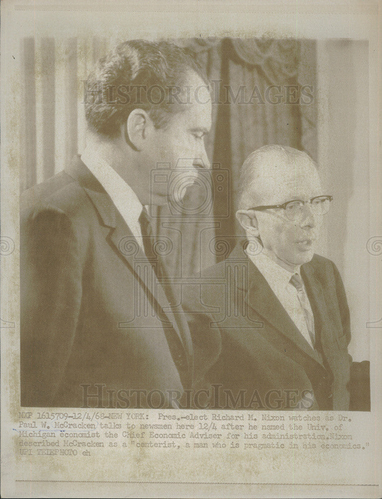 1968 Press Photo Pres.-elect Richard Nixon Dr. Paul McCracken Chief economic - Historic Images