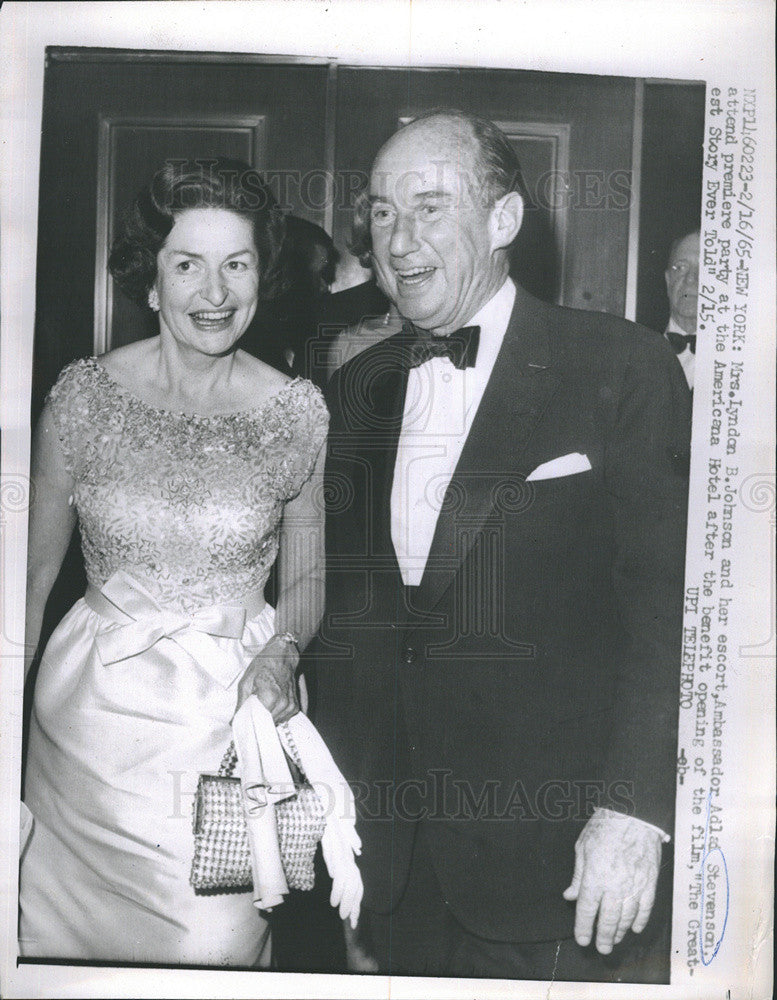 1965 Press Photo Mrs.Lyndon Johnson and Ambassador Adlai Stevenson. - Historic Images