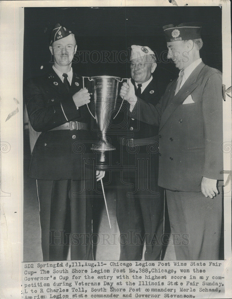 1949 Press Photo Charles Toll, Merle Schaad and Gov. Adlai E. Stevenson - Historic Images