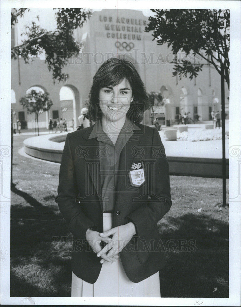 1987 Press Photo Kathleen Sullivan Covering 1984 Summer Olympics Los Angeles - Historic Images