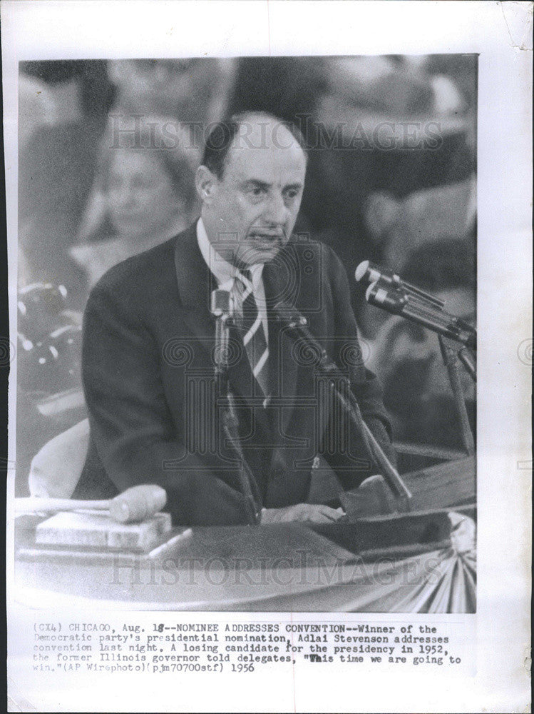 1956 Press Photo Adlai Stevenson, winner of democratic party&#39;s presidential - Historic Images