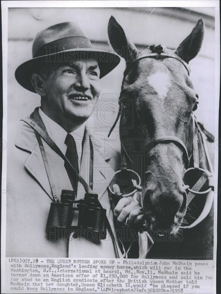 1958 Press Photo John McShain with Horse Ballymoss Leading Money Winner in Engla - Historic Images