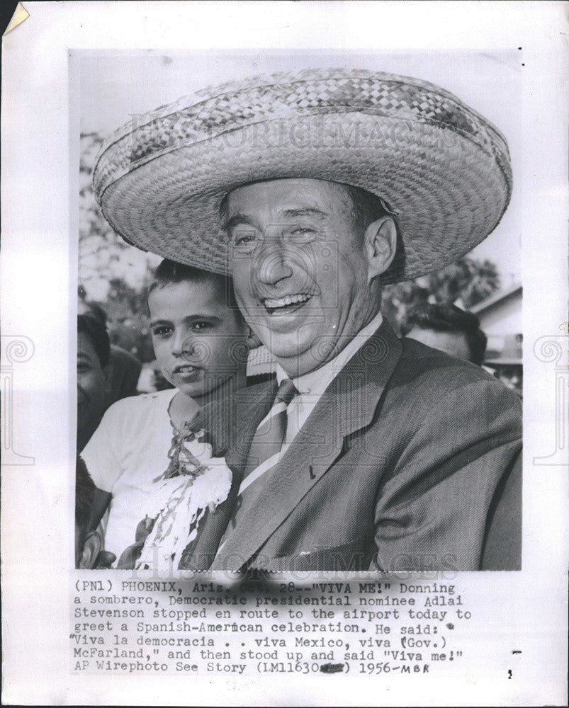 1956 Press Photo of Adlai Stevenson, at  Spanish-american Celebration. - Historic Images