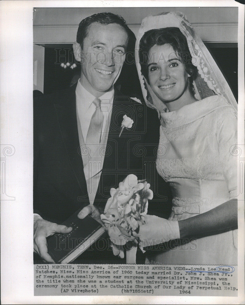 1964 Press Photo Former Miss America Lynda Lee Mead marries Dr. John J. Shea Jr. - Historic Images