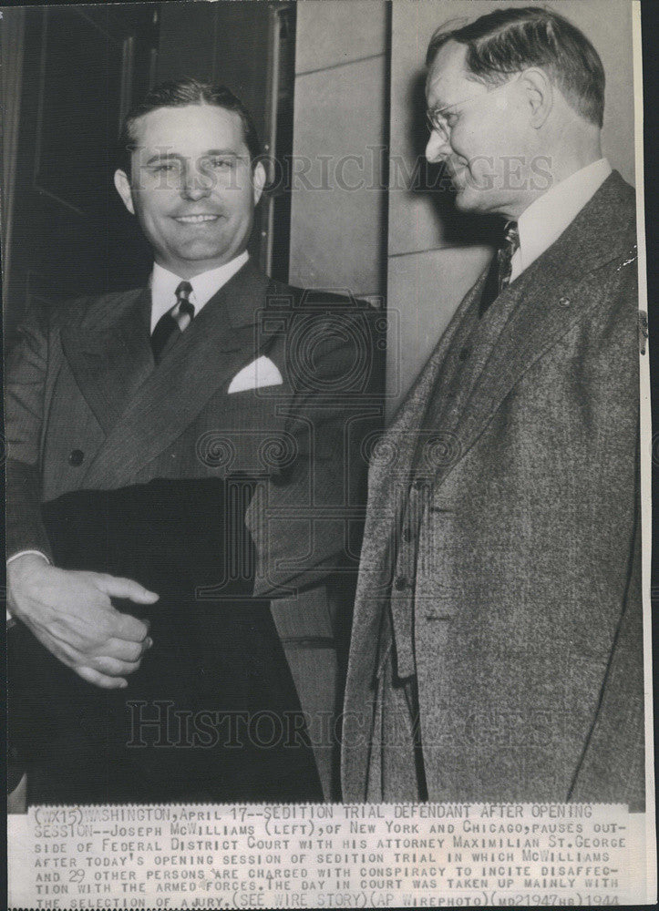 1944 Press Photo Joseph McWilliams with his attorney Maximillian St. George - Historic Images