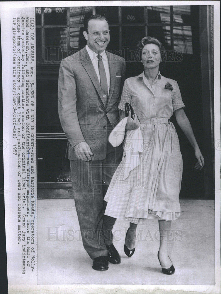 1957 Press Photo End of day in court. Fred and Marjorie Meade ...