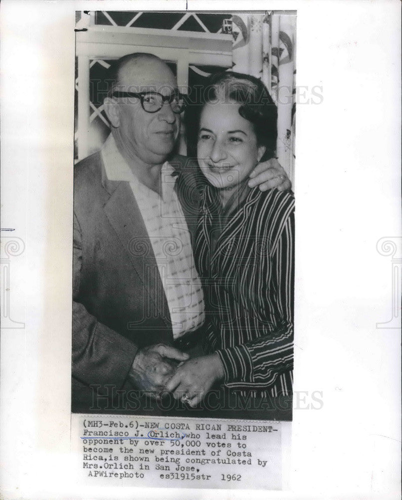 1962 Press Photo Francisco J. Orlich Costa Rican President - Historic Images