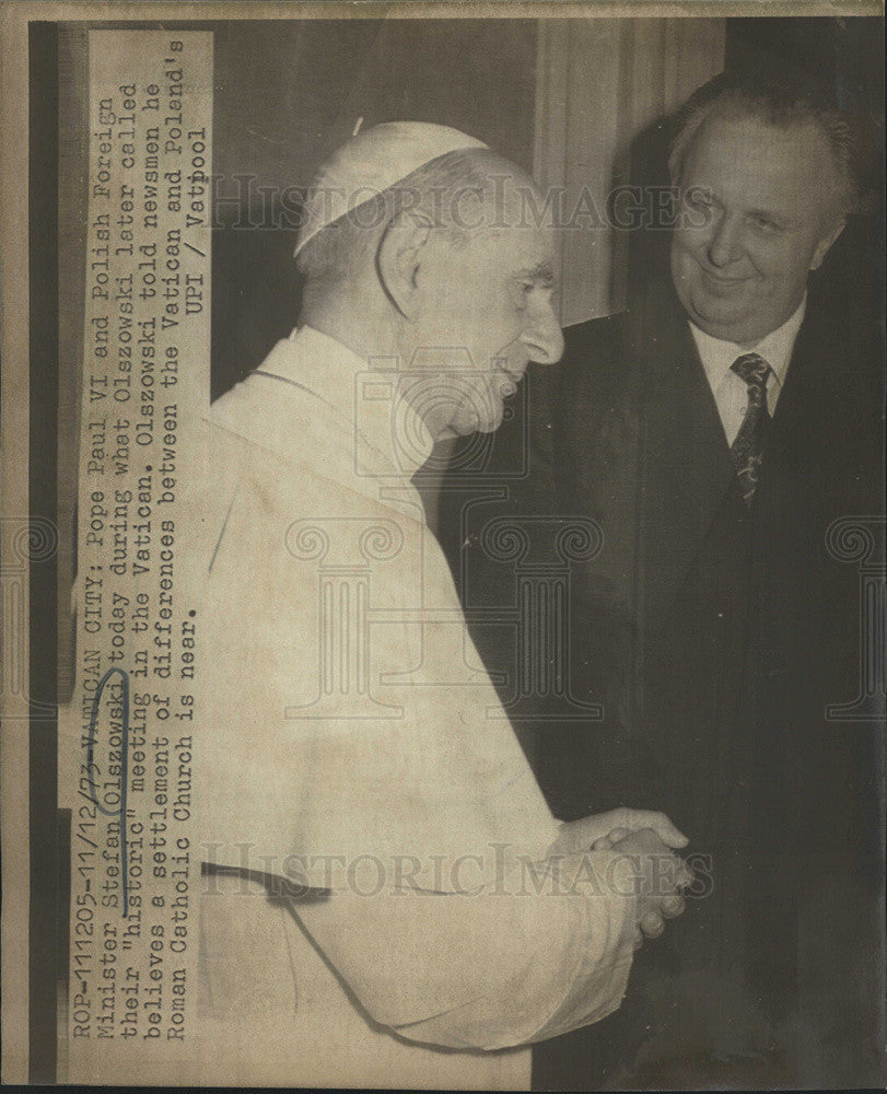 1973 Press Photo Pope Paul VI And Polish Foreign Minister Stefan Olszowski - Historic Images