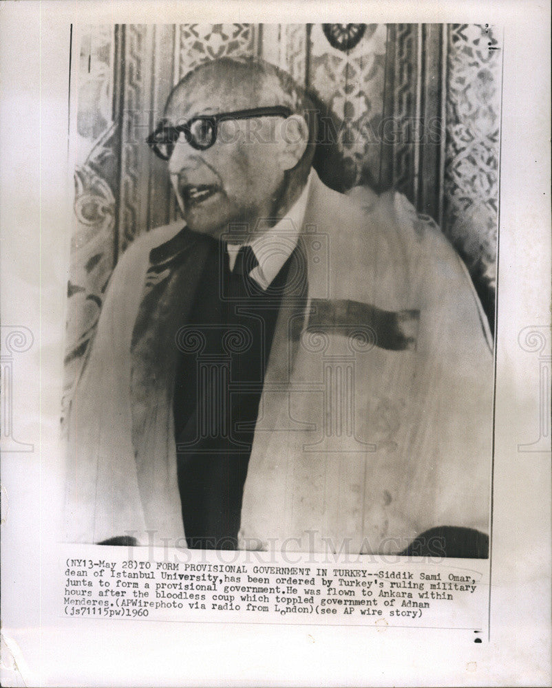 1960 Press Photo Siddick Sami Omar, dean of Istanbul University - Historic Images