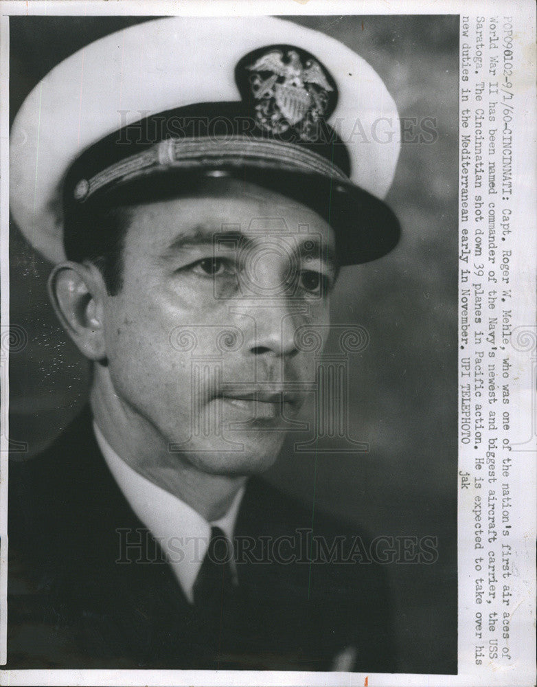 1960 Press Photo Capt. Roger W. Mehle Named Saratoga Commander - Historic Images