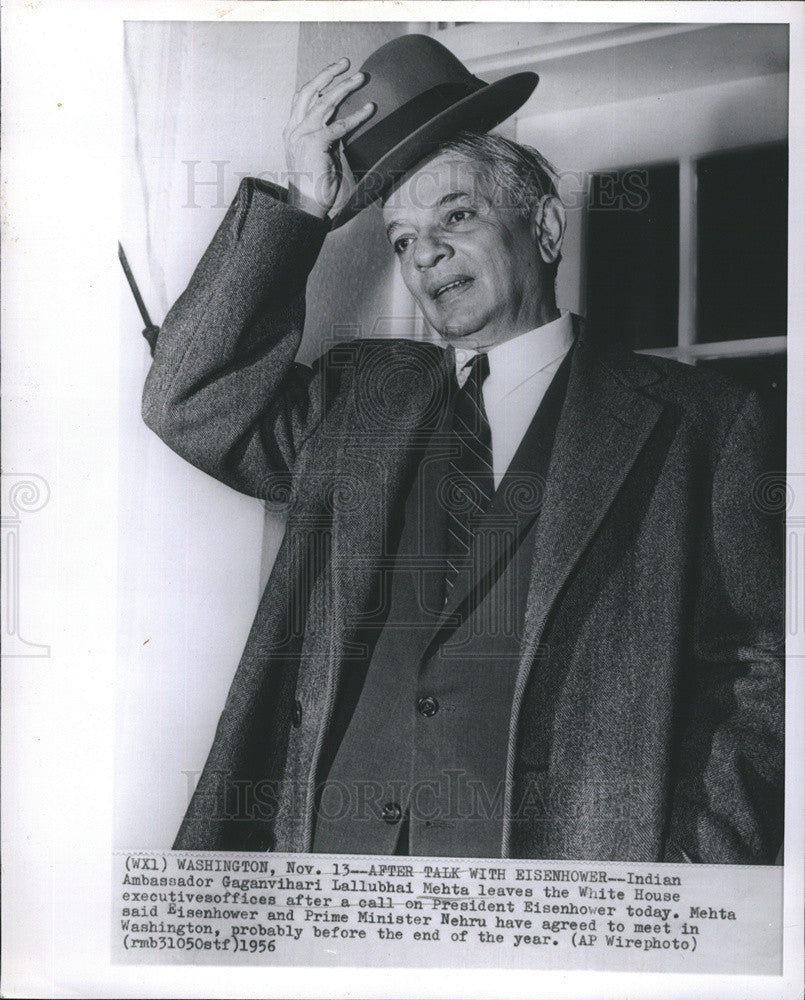 1956 Press Photo Indian Ambassador Gaganvihari Lallubhai Mehta - Historic Images