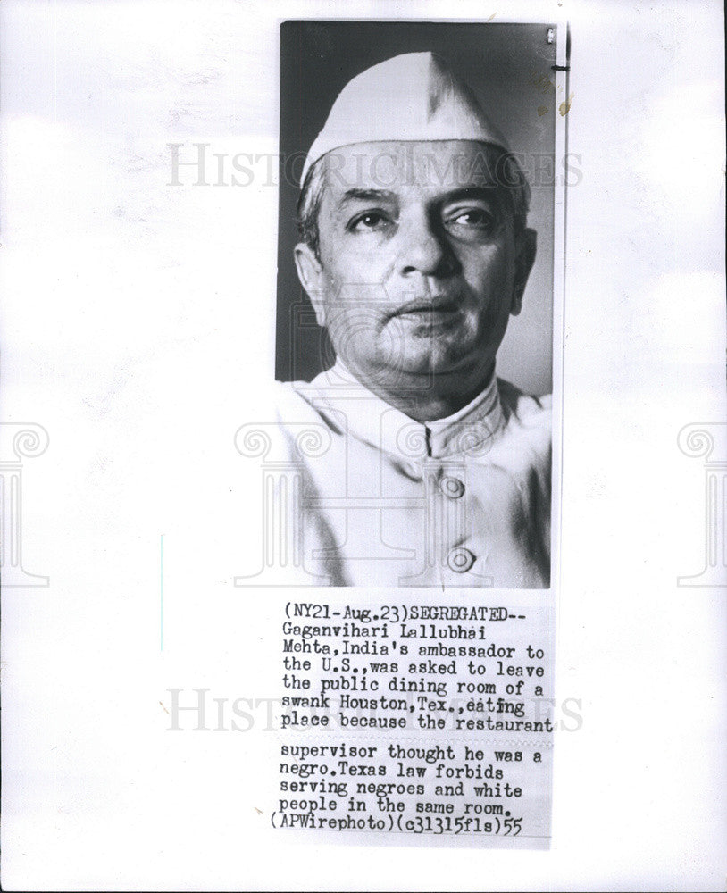 1955 Press Photo Indian Ambassador Gaganvihari Lallubhai Mehta - Historic Images