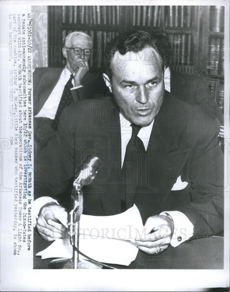 1954 Press Photo Sidney McMath Testifies Before Senate Anti-Monopoly Committee - Historic Images