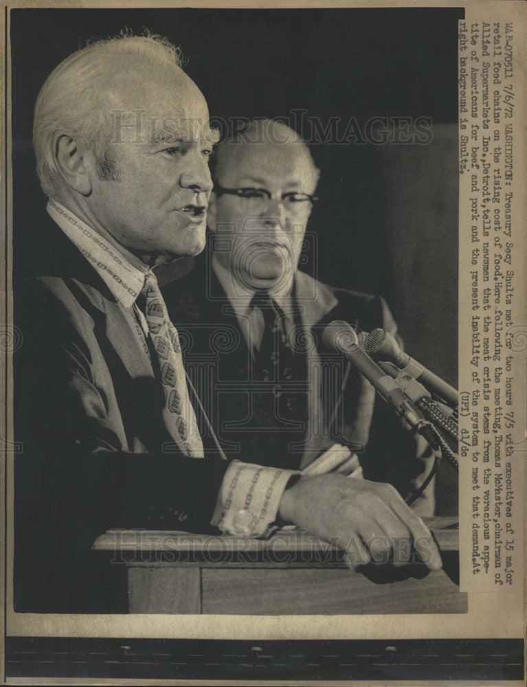 1972 Press Photo Treasury Secretary Schultz executives major food chains food - Historic Images