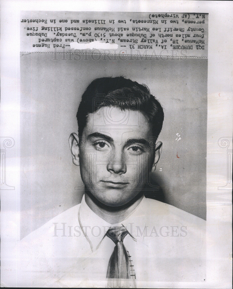 1953 Press Photo Fred Eugene McManus AWOL Marine Confessed Double Murderer - Historic Images