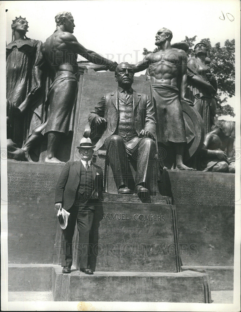 1934 Press Photo Thomas F. McMahon/United Textile Workers /Samuel Gompers Statue - Historic Images