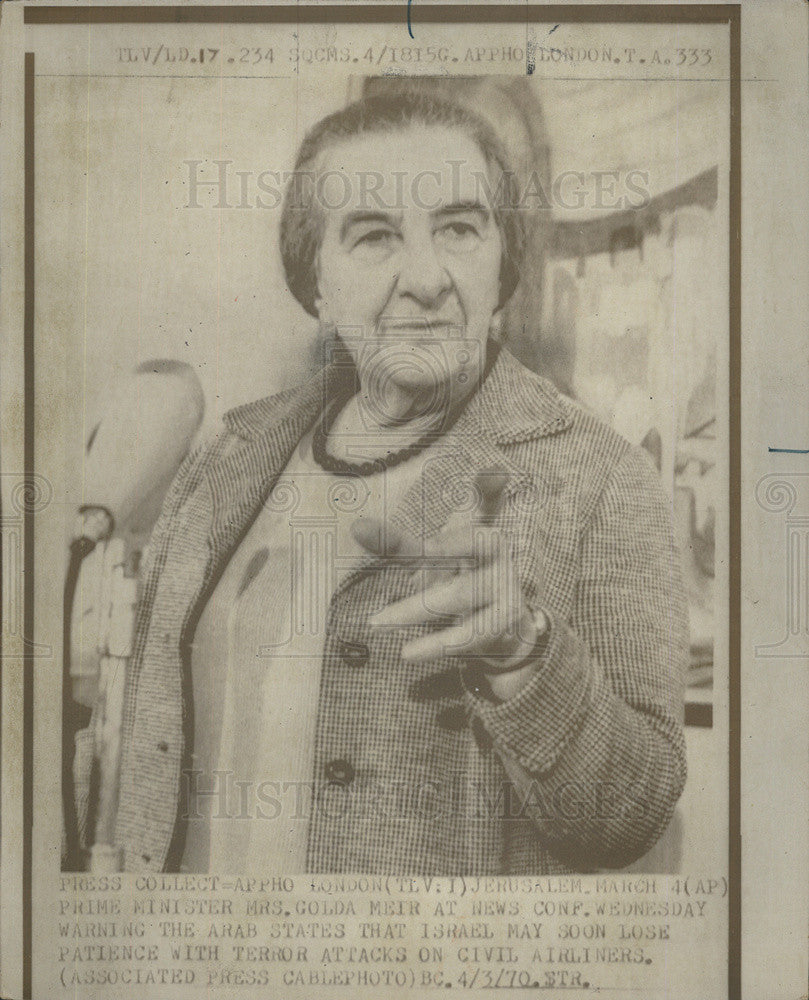 1970 Press Photo Prime Minister Mrs. Golda Meir Israel news conference - Historic Images