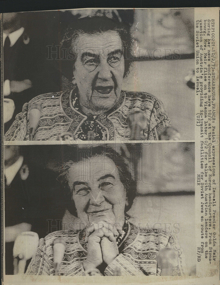 1973 Press Photo Israeli Prime Minister Golda Meir news conference Council - Historic Images