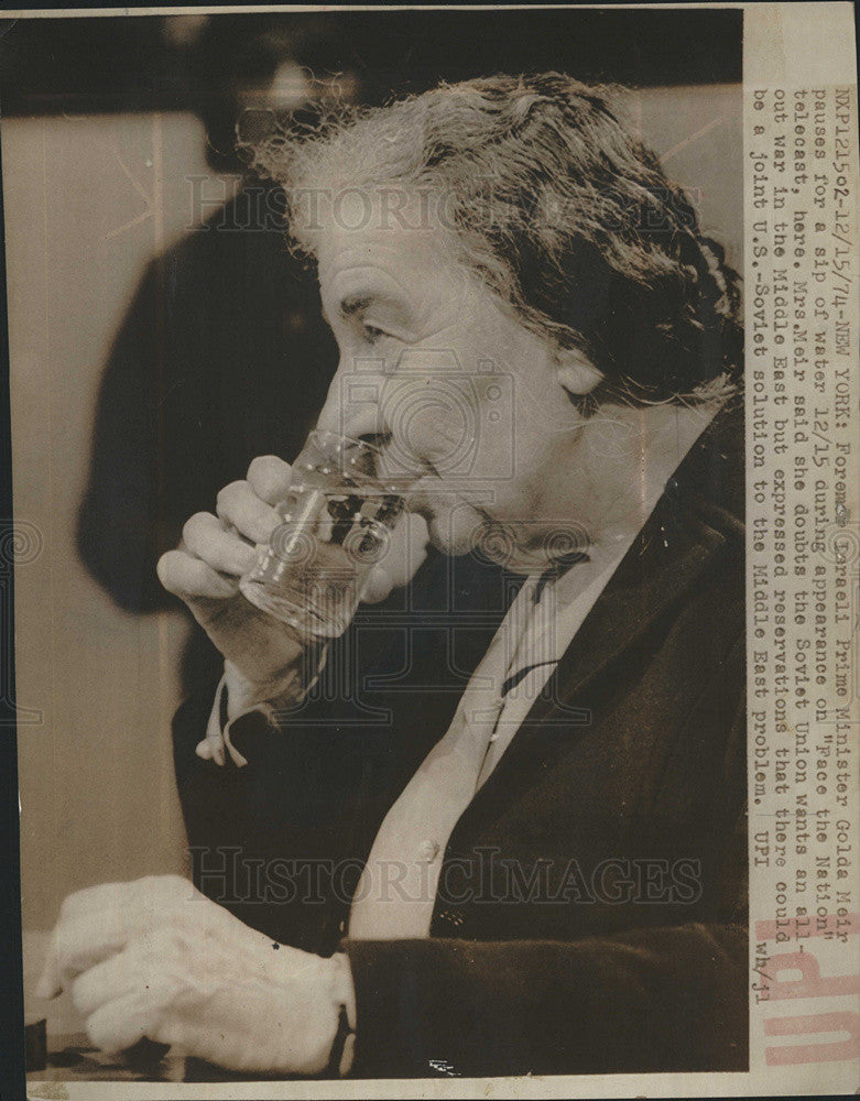 1974 Press Photo Israeli Prime Minister Golda Meir face the Nation telecast - Historic Images
