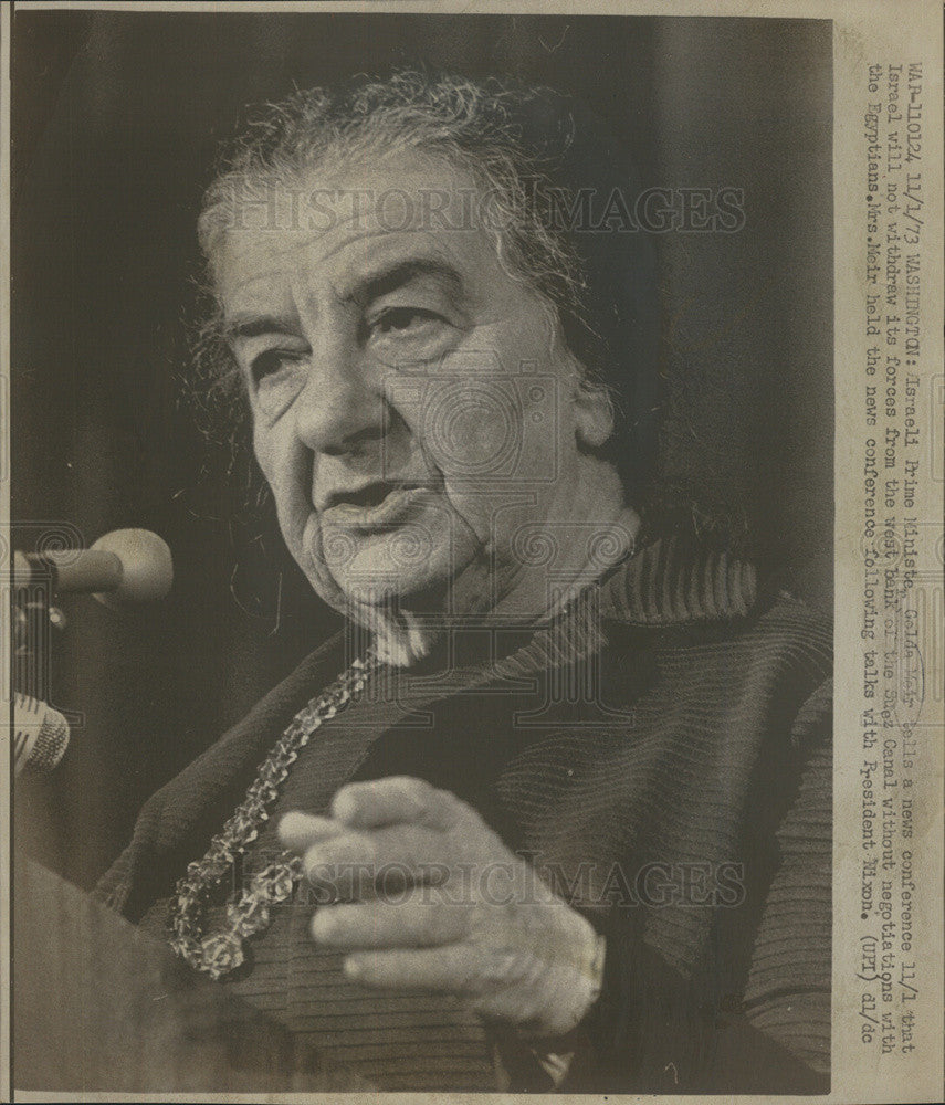 1973 Press Photo Israeli Prime Minister Golda Meir news conference - Historic Images