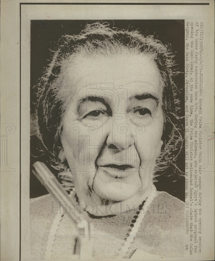 1971 Press Photo Israeli Prime Minister Golda Meir rejects Egypt&#39;s proposal to - Historic Images