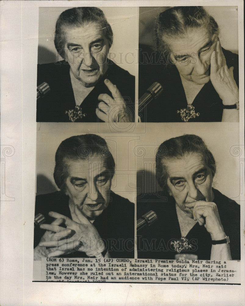 1973 Press Photo Israeli Premier Golda Meir conference Israeli embassy Rome - Historic Images