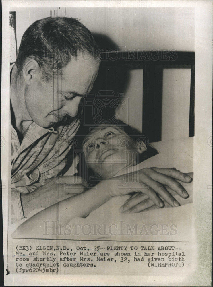 1957 Press Photo Mr. &amp; Mrs. Peter Meier after she gave birth to quadruplet. - Historic Images