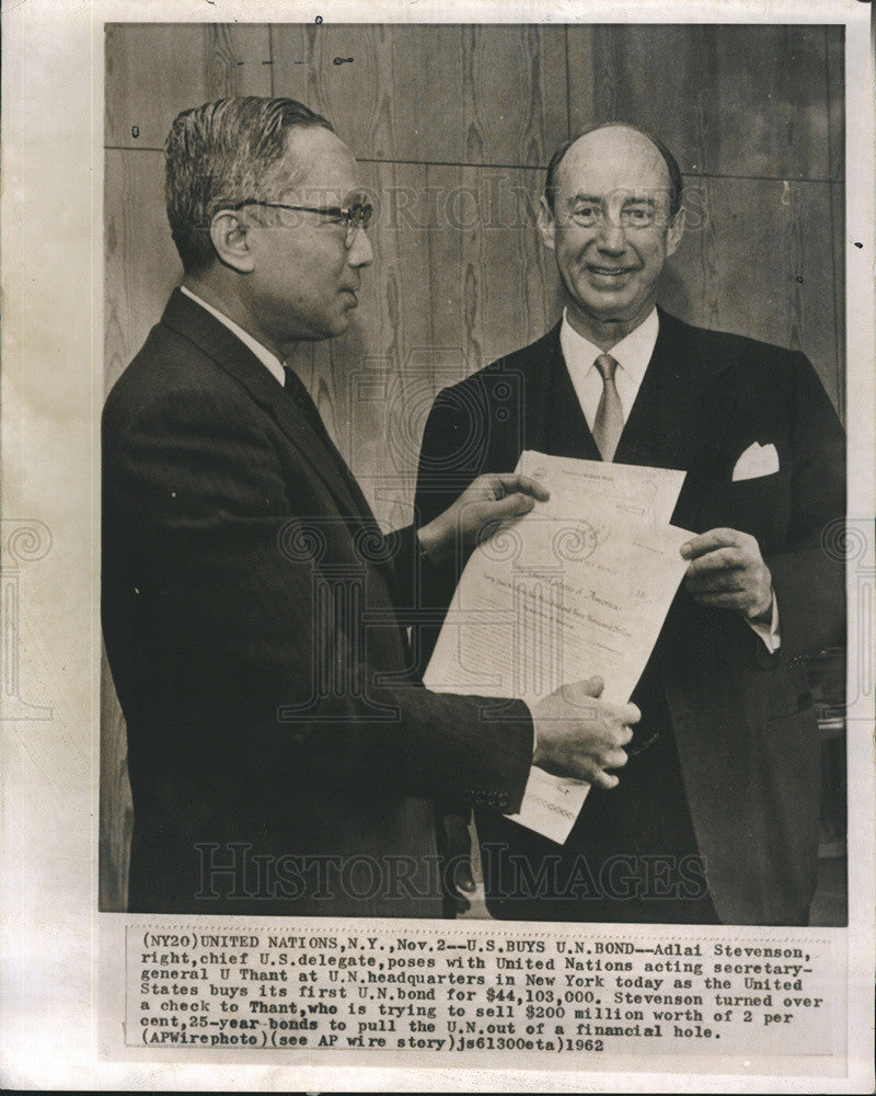 1962 Press Photo Adlai Stevenson chief U.S. delegate United Nations secretary - Historic Images