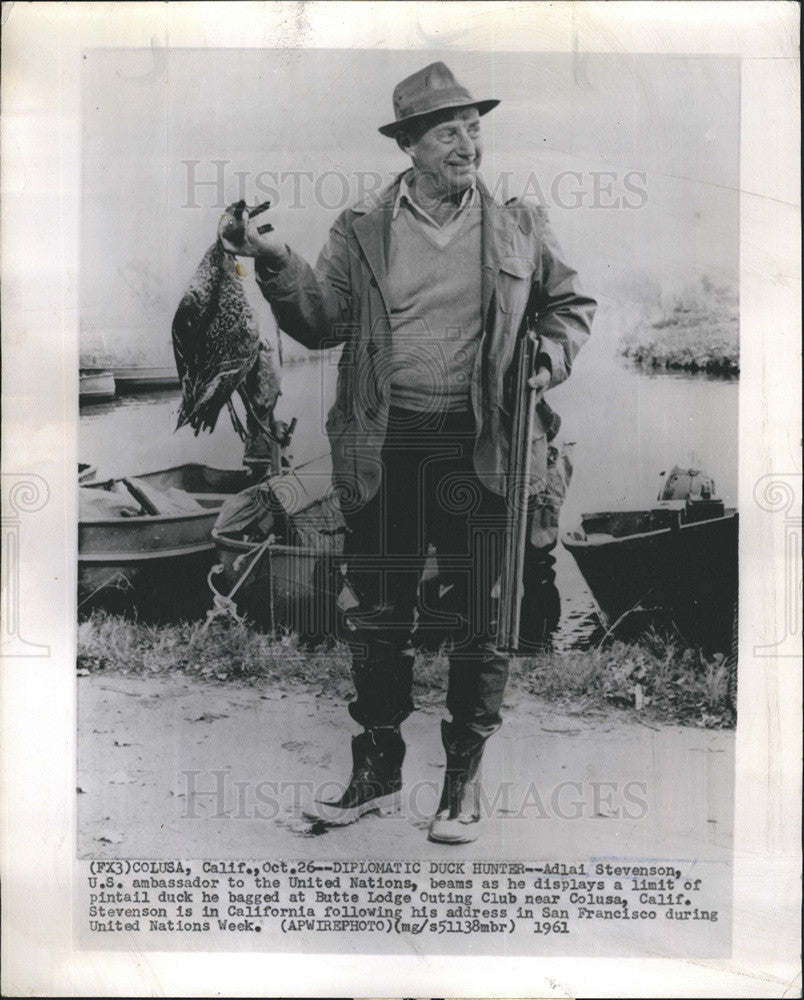 1961 Press Photo Adlai Stevenson, US Ambassador to United Nations, Duck Hunting - Historic Images