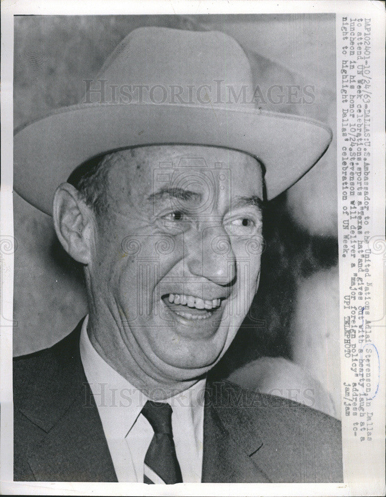 1963 Press Photo Adlai Stevenson, ambassador to United Nations. - Historic Images