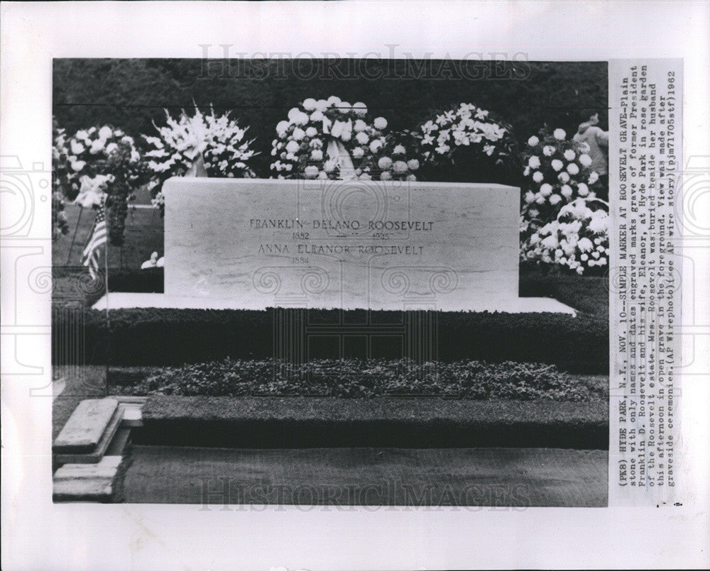 1962 Press Photo FDR Gravesite Marker President Franklin D Roosevelt Eleanor - Historic Images