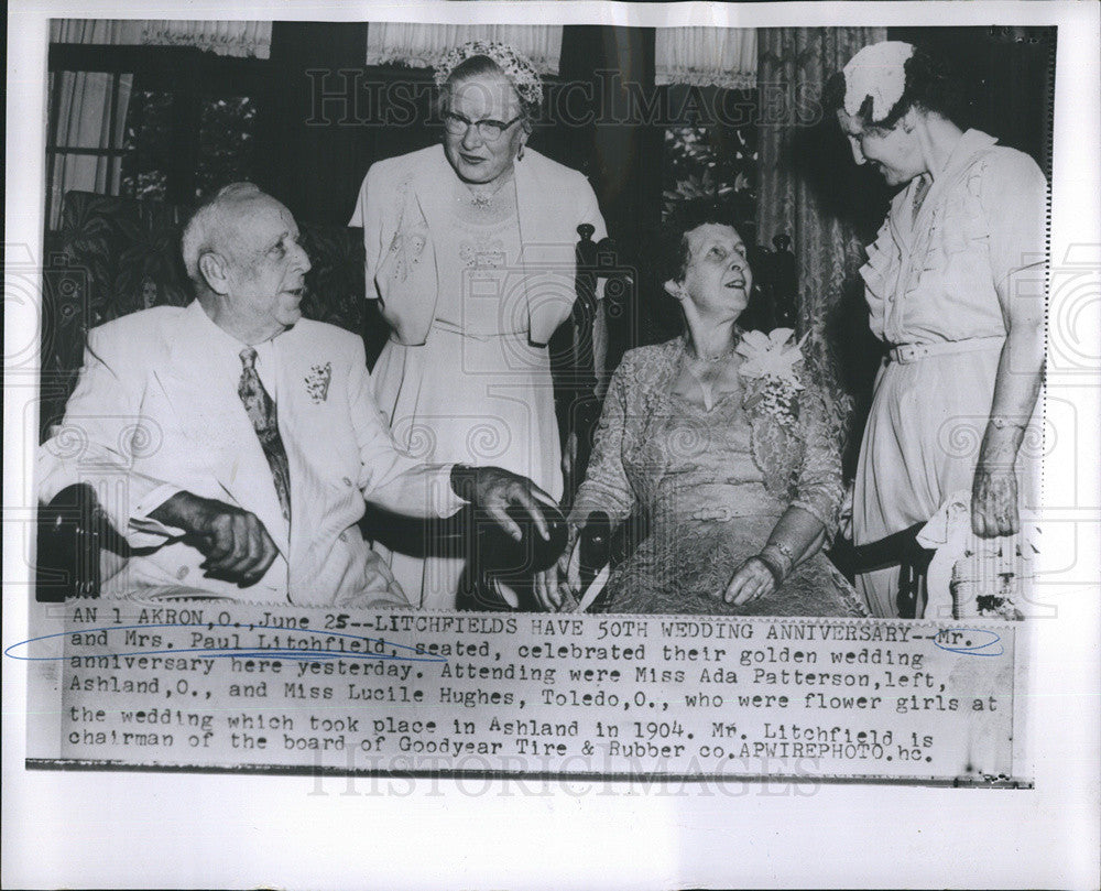 1954 Press Photo Mr Mrs Paul Litchfield Golden Anniversary Akron Goodyear Tire - Historic Images