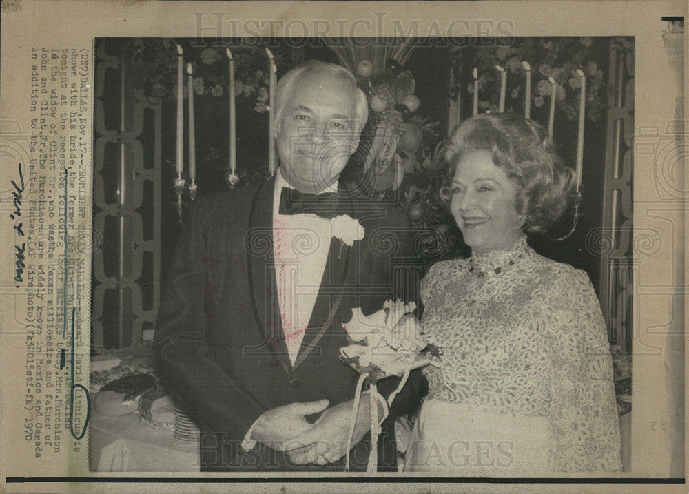 1970 Press Photo Edward David Lithious & Bride Wedding Day Marriage Reception - Historic Images