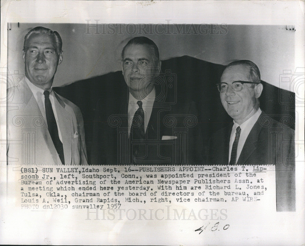 1957 Press Photo Charles T. Lipscomb Jr., President of the Bureau of Advertising - Historic Images