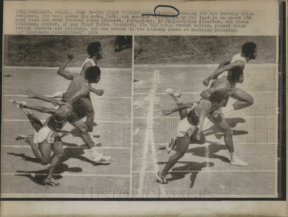 1974 Press Photo Don Quarrie wins 100 yard dash at Kennedy Games - Historic Images