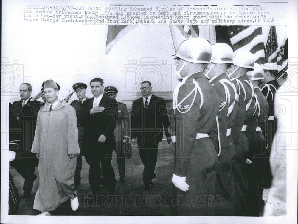 1957 Press Photo King Mohammed V of Morocco Arrives San Francisco - Historic Images