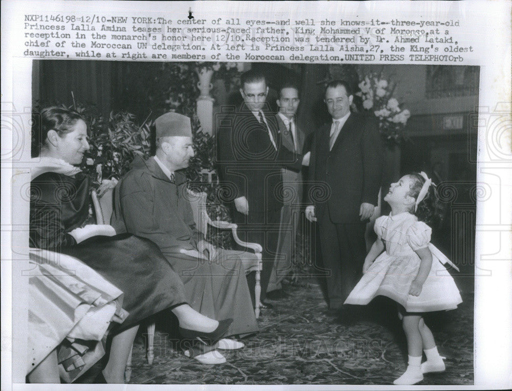 1957 Press Photo Princess Amina teased her serious-faced, King Mohammed V. - Historic Images