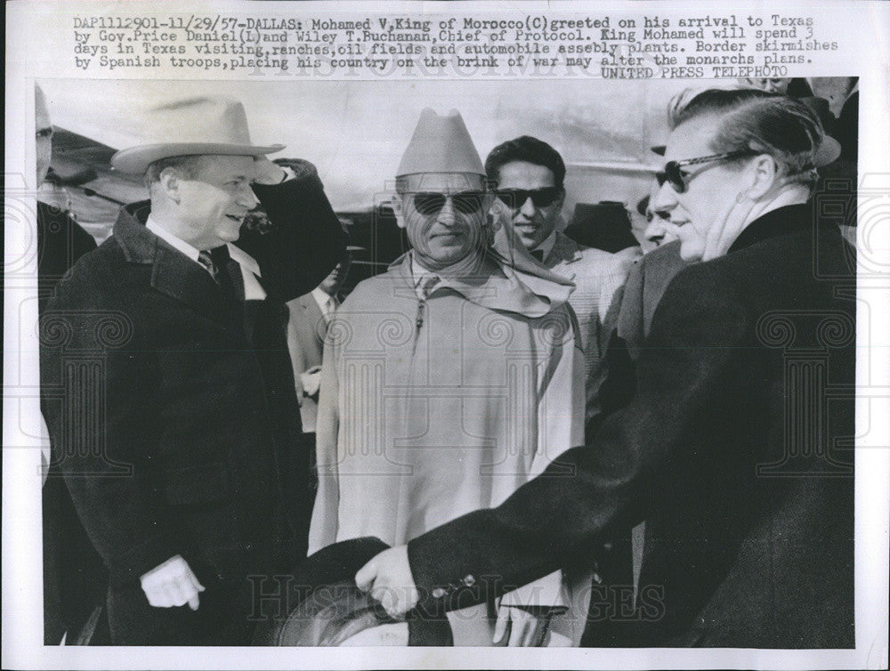 1957 Press Photo King Mohammed V of Morocco in Dallas Texas - Historic Images