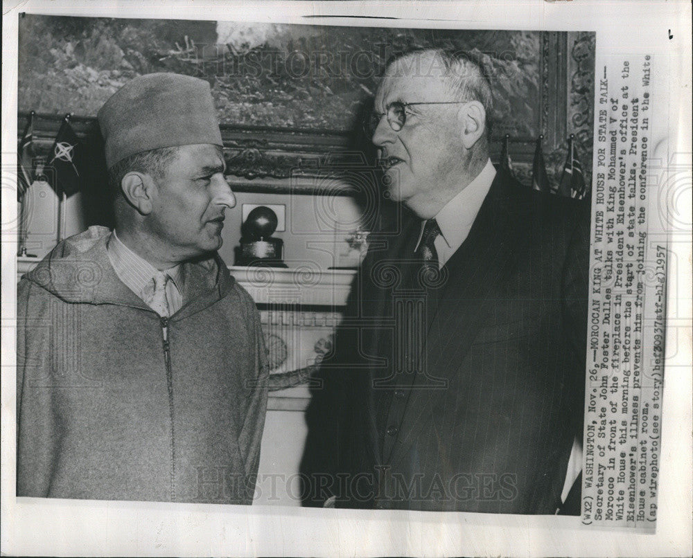 1957 Press Photo King Mohammed V of Morocco &amp; President Eisenhower at White Hous - Historic Images