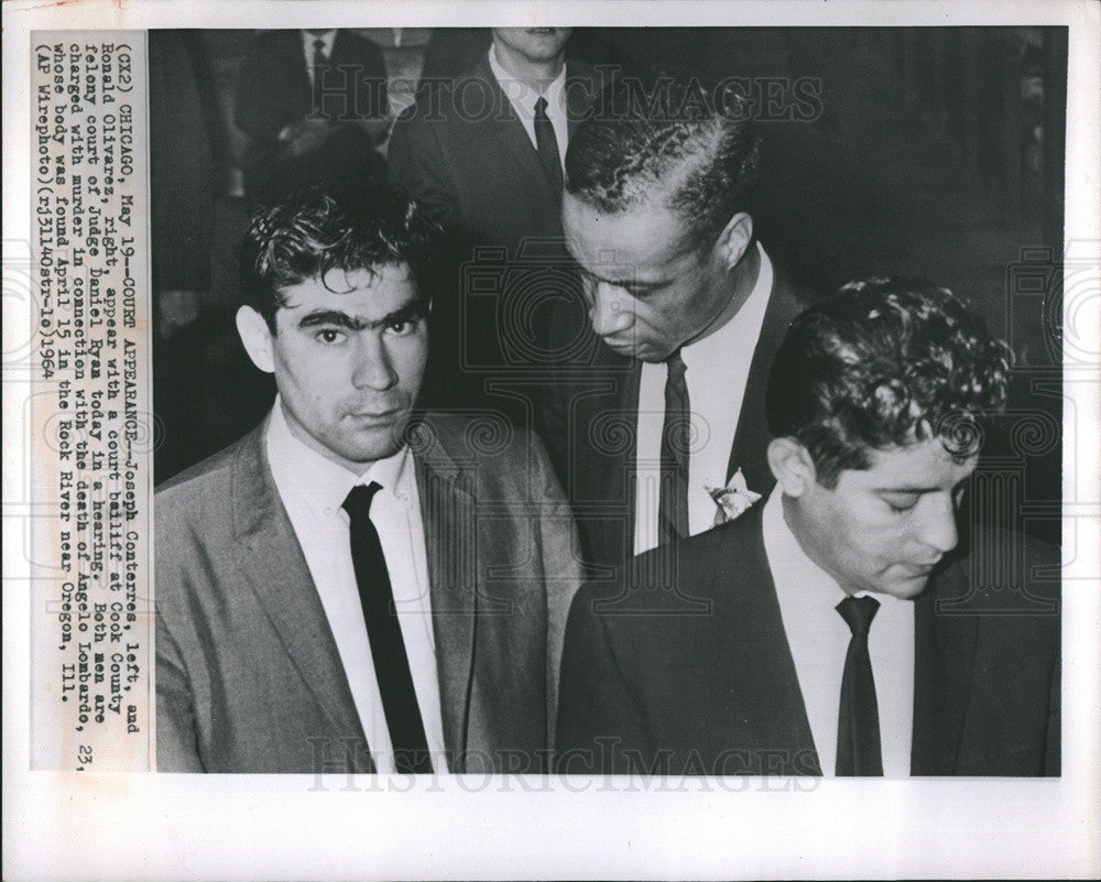 1964 Press Photo Court appearance of Joseph Conterres and Ronald Olivarez. - Historic Images