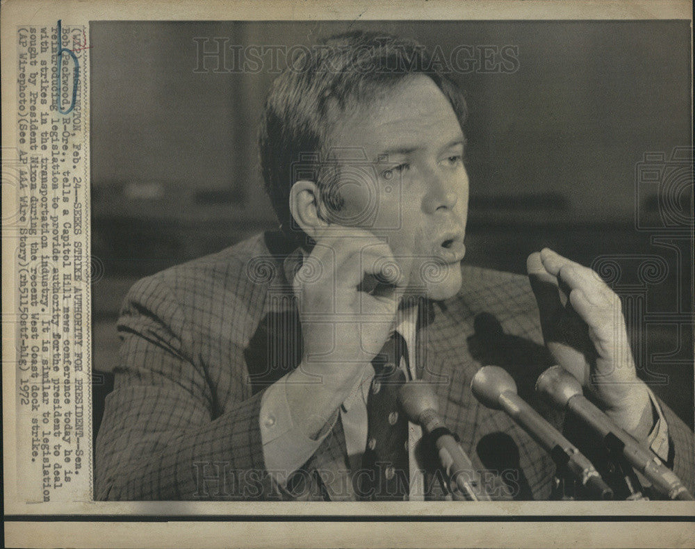 1972 Press Photo Oregon Republican Senator Bob Packwod Seeks Strike Authority - Historic Images