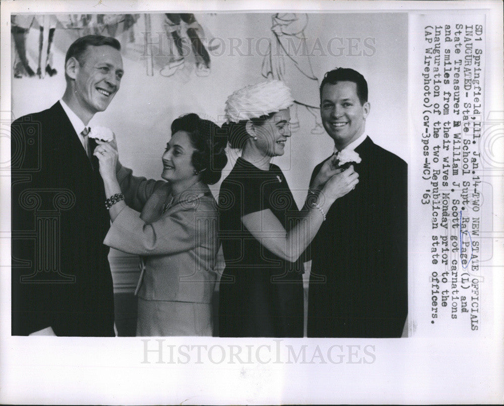 1963 Press Photo State Officials Inaugurated Ray Page &amp; William Scott with Wives - Historic Images