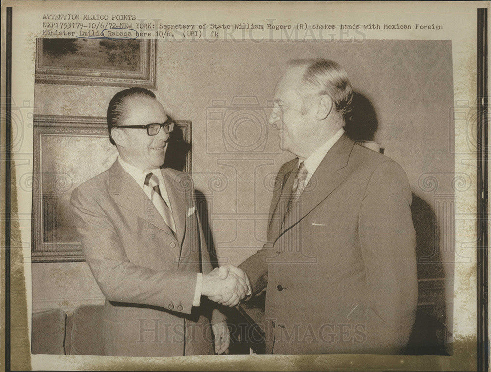 1972 Press Photo Secretary Of State William Rogers And Emilio Rabasa Of Mexico - Historic Images