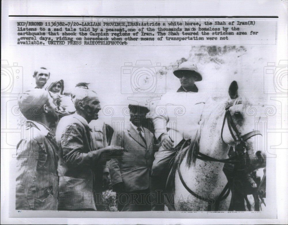 1957 Press Photo Iranian Shah Riding White Horse Touring Caspian Regions - Historic Images